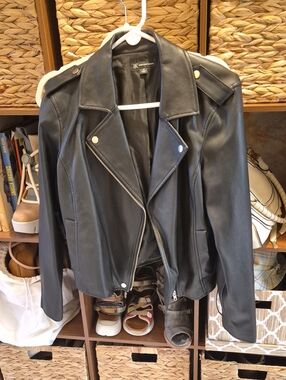 INC International Concepts Black Faux Leather Moto Jacket